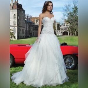 Justin Alexander Ivory Beaded Gown